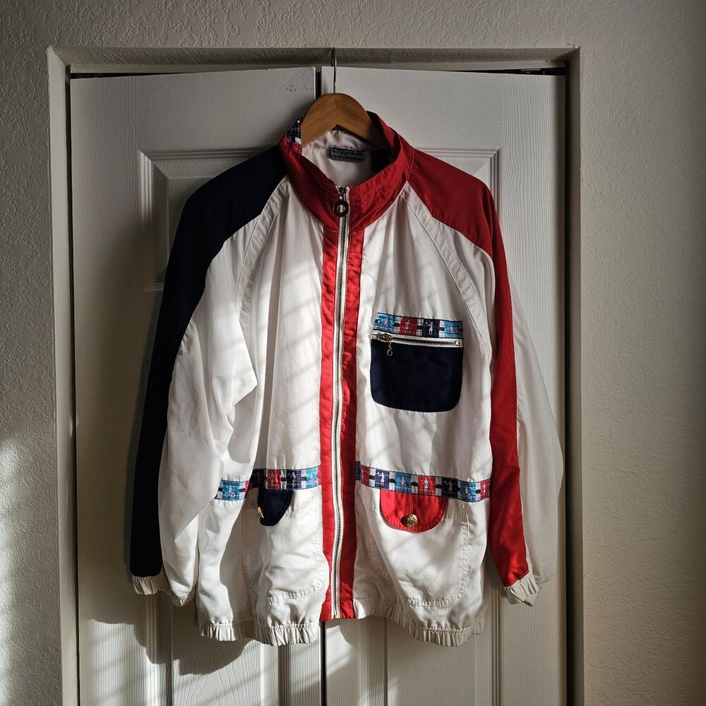 Vintage Mureli Tennis SPORTS jacket Red White Womens M Zip Up Windbreaker 80s